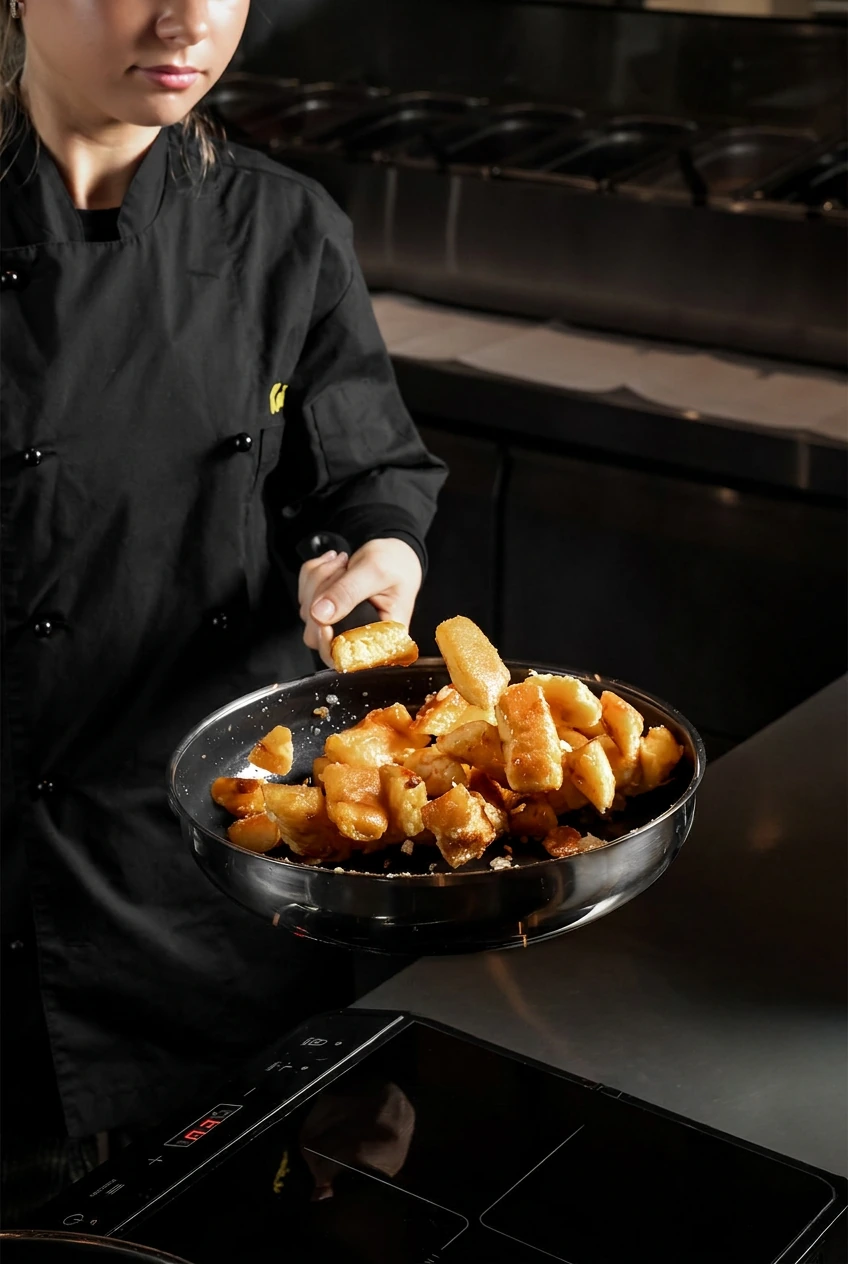 A KAISER'S team member preparing fresh Kaiser'schmarrn in the pan